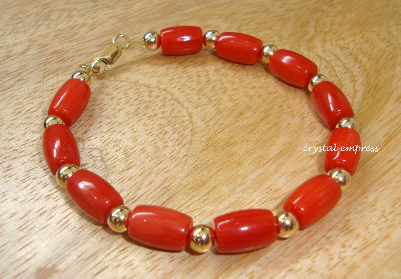 6mm Coral and Gold Protection Bracelet 1 Crystal Empress Feng