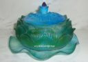 Blue Green Lotus Wealth Pot (Liu Li Glass)