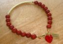 Red Jasper with Gold Tube Charm Bracelet