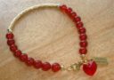 Red Agate with Gold Tube Charm Bracelet