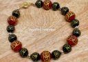 Red Agate and Black Onyx Chinese I-Ching Coins Bracelet (Black over Red)