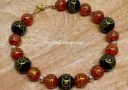 Red Agate and Black Onyx Chinese I-Ching Coins Bracelet (Red over Black)