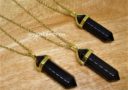 Double Terminated Black Onyx Crystal Point Necklace (Gold)