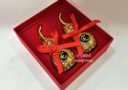 4″ Pair of Gold Wu Lou with Yin Yang and Bagua Symbols