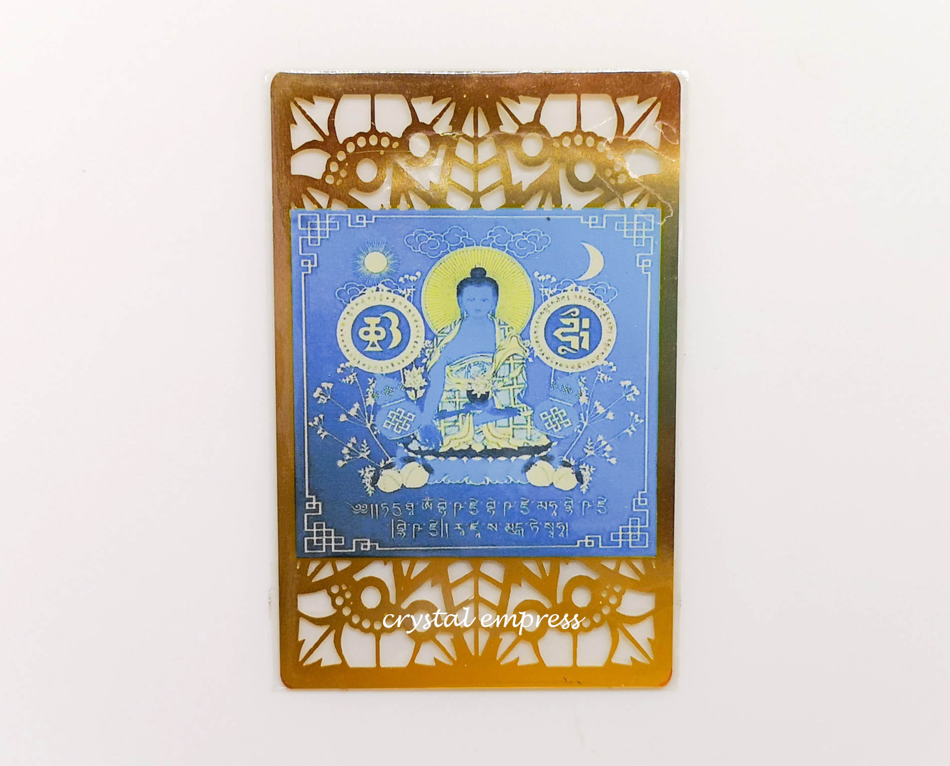 Medicine Buddha Gold Mantra Card Metal Crystal Empress Feng