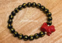 Black Onyx Mantra with Red Cinnabar Dog Zodiac Bracelet