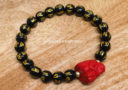 Black Onyx Mantra with Red Cinnabar Monkey Zodiac Bracelet