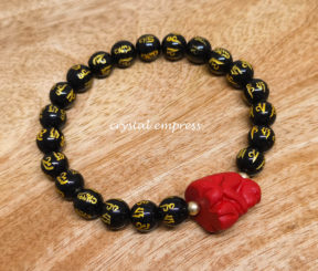 Black Onyx Mantra with Red Cinnabar Monkey Bracelet