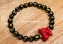 Black Onyx Mantra with Red Cinnabar Ox Zodiac Bracelet