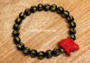 Black Onyx Mantra with Red Cinnabar Rabbit Zodiac Bracelet