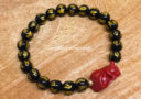 Black Onyx Mantra with Red Cinnabar Rat Zodiac Bracelet