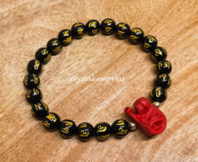 Black Onyx Mantra with Red Cinnabar Tiger Bracelet