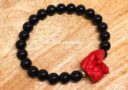 Black Onyx with Red Cinnabar Horse Zodiac Bracelet