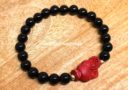 Black Onyx with Red Cinnabar Rooster Zodiac Bracelet