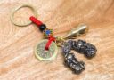 Brass Double Pi Yao with Wu Lou and Five Emperor Coins Keychain