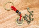 Brass Dragon with Five Emperor Coins Keychain