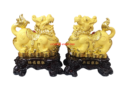 12″ Pair of Gold Fat Pi Yao Sitting on Treasures (Wealth & Protection)