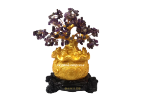 12 inch Wealth Inviting Amethyst Tree with 6 Money Frogs Growing on Money Bag