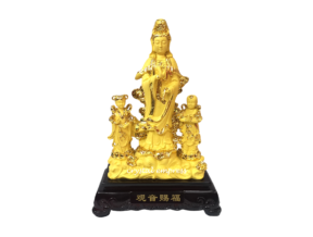 15 inch Standing Gold Goddess of Mercy Kuan Yin with Children