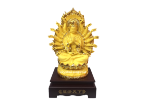 16 inch Sitting Gold Goddess of Mercy Thousand Hand Kuan Yin on Lotus