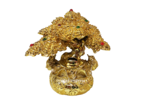 9 inch Gold Wealth Inviting Tree with Money Frog and Ingot Growing on Money Bag