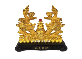 9 inch Pair of Gold Dragon on Treasures
