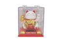 8cm White Money Cat with Wu Lou and Gold Bars (Solar Powered)