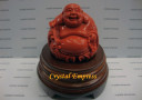 Orange Laughing Buddha With Ruyi On Wooden Stand