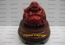 Red Laughing Buddha With Ruyi On Wooden Stand