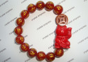 Money Cat with 12mm Red Agate Mantra & I-Ching Coin Bracelet (Fire Element)