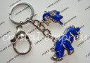 Bejeweled Blue Rhinoceros & Elephant Keychain