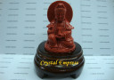 Kuan Yin with Vessel on Wooden Stand (Orange)
