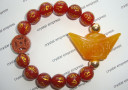 Yellow Jade Ingot & I-Ching Coin with 12mm Red Agate Mantra Bracelet