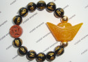 Yellow Jade Ingot & I-Ching Coin with 12mm Black Onyx Mantra Bracelet