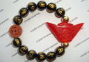 Red Jade Ingot & I-Ching Coin with 12mm Black Onyx Mantra Bracelet