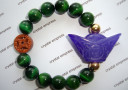 Purple Jade Ingot & I-Ching Coin with 12mm Green Tiger Eye Bracelet