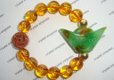Green Jade Ingot & I-Ching Coin with 12mm Citrine Mantra Bracelet