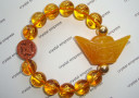 Yellow Jade Ingot & I-Ching Coin with 12mm Citrine Mantra Bracelet