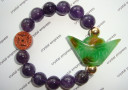 Green Jade Ingot & I-Ching Coin with 12mm Amethyst Bracelet
