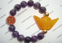 Yellow Jade Ingot & I-Ching Coin with 12mm Amethyst Bracelet