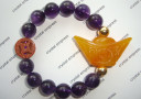 Yellow Jade Ingot & I-Ching Coin with 12mm High Grade Amethyst Bracelet