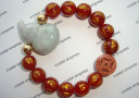 Jade Wu Lou & I-Ching Coin with 12mm Red Agate Mantra Bracelet