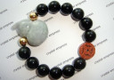 Jade Wu Lou & I-Ching Coin with 12mm Black Obsidian Bracelet