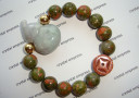 Jade Wu Lou & I-Ching Coin with 12mm Unakite Bracelet