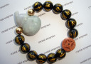 Jade Wu Lou & I-Ching Coin with 12mm Black Onyx Mantra Bracelet