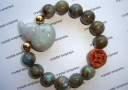Jade Wu Lou & I-Ching Coin with 12mm Labradorite Bracelet