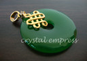 Jade Disc Pendant with Mystic Knot Symbol (Gold Plated)