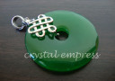 Jade Disc Pendant with Mystic Knot Symbol (White Gold Plated)