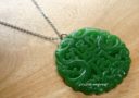 Dark Green Jade Longevity Symbol with Bat and Dragon Stainless Steel Necklace