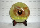 14.3cm Large Fortune Green Jade Disc Coin on Wooden Stand